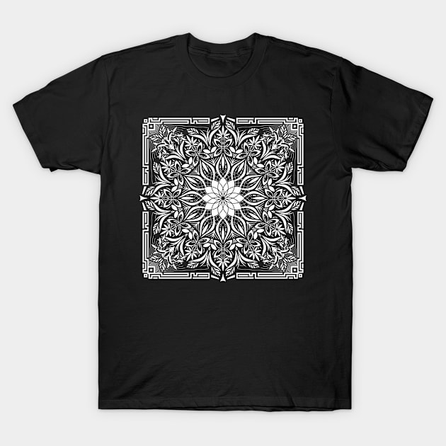 Psychedelic Mandala Geometric Line Art Illustration T-Shirt by hobrath
